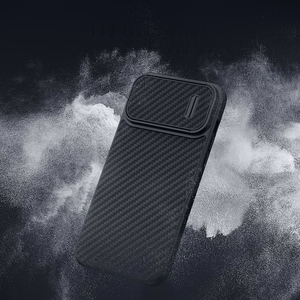 Nillkin sünteetilisest kiust S ümbris iPhone 14 Pro Max ümbris koos kaamerakattega, must