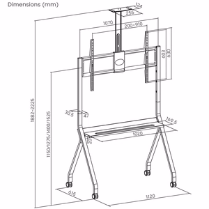 Maclean TV stand / cart, camera shelf, on casters, 55-100", max load 120kg/10kg shelf, max. VESA 900x600, must, MC-114 B