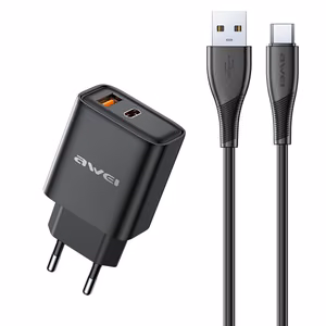 Laadija Awei PD81T-EU 22.5W USB-A/USB-C + USB-A to USB-C kaabel 1.0m must