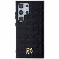 DKNY Leather Pattern Metal Logo MagSafe ümbris jaoks Samsung Galaxy S24 Ultra - must