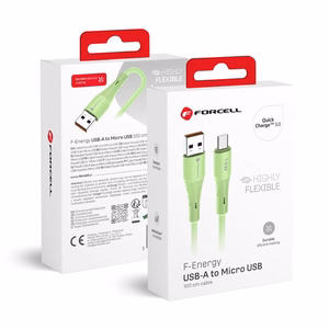 Kaabel USB A to Micro USB Forcell F-Energy QC3.0 2,4A 18W Silikoon 1 m C341 roheline