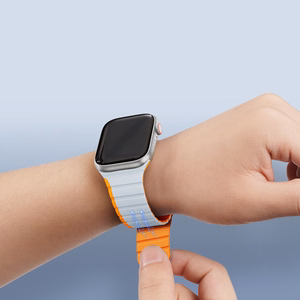 Магнитный ремешок для Apple Watch SE, 9, 8, 7, 6, 5, 4, 3, 2, 1 (41, 40, 38 mm) Dux Ducis (LD Version) - серо-оранжевый