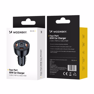 Wozinsky WLS-04 60W autolaadija, 2xUSB-C ja 2xUSB-A, must