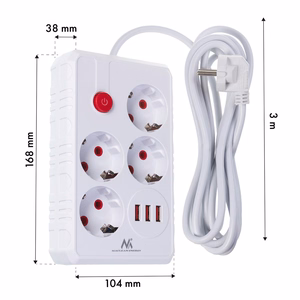 Maclean MCE393 W – pistikupesa pikendusjuhe, 4 pistikupesa + 3×USB, 110–240 V AC, 50/60 Hz, 2,1 A, kuni 2500 W, 3 m, valge