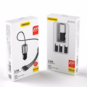 Dudao 3in1 USB car laadija 3,4 A built-in kaabel Lightning / USB Type C / micro USB must (R5ProN must)