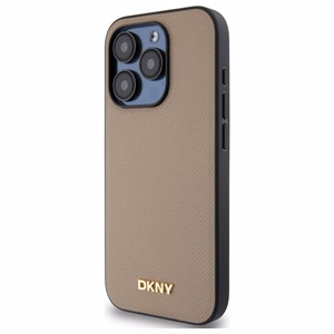 DKNY Grained Metal Logo MagSafe iPhone 15 Pro Ümbris - Beige