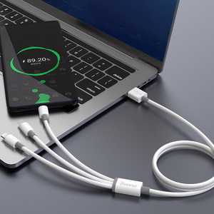 Dudao L8s-3in1 USB-A–USB-C / Micro-USB / Lightning kaabel, 100 W, 1,2 m, valge