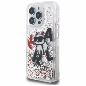 Karl Lagerfeld Liquid Glitter Choupette Logo Ümbris jaoks iPhone 16 Pro - Läbipaistev