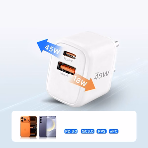 Tech-Protect NCA45W-GAN 2-portiline 45W seinalaadija USB-C kaabliga - valge