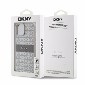 DKNY Leather Mono Stripe & Metal Logo ümbris jaoks iPhone 15 Plus / 14 Plus - beige