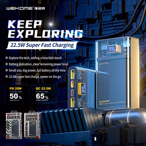 WEKOME WP-321 Vanguard Series akupank, 20000 mAh, PD 20 W + QC 22,5 W, must ja läbipaistev