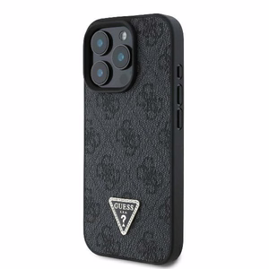 Кожаный чехол Guess 4G Triangle Strass MagSafe для iPhone 16 Pro Max - черный