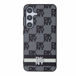 DKNY Leather Checkered Mono Pattern & Printed Stripes Ümbris jaoks Samsung Galaxy S24 - Must