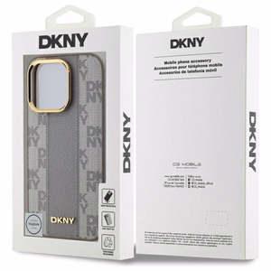 DKNY Leather Checkered Mono Pattern MagSafe iPhone 14 Pro Ümbris - Beige