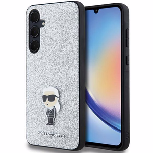 Karl Lagerfeld Fixed Glitter Ikonik Logo Metal Pin ümbris jaoks Samsung Galaxy A35 - hõbedane