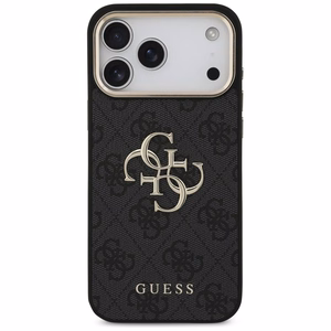 Guess PU Leather 4G Metal Logo Gold Frame ümbris Apple iPhone 18 Pro Max telefonile, must