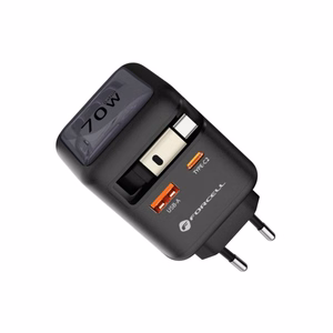 Phone laadija Forcell F-Energy GaN USB C + USB A + retractable kaabel USB C PD QC4.0 3A 70W VT-R7 hall