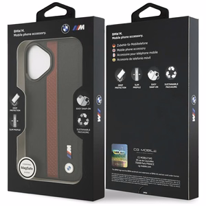 BMW чехол для iPhone 17 совместимый с MagSafe BMHMP17S25PCPSKR (PU Perfotated Stripe Logo) красный