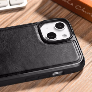 iCarer Leather Oil Wax case covered with natural leather for iPhone 14 Plus black (WMI14220719-BK)
