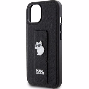Karl Lagerfeld Gripstand Saffiano Choupette Pins ümbris jaoks iPhone 15 - must