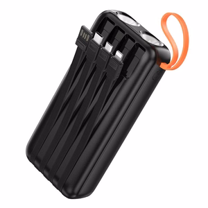 Akupank Hoco 20000 mAh 2A sisseehitatud kaablitega USB A + USB C + Lightning + Micro USB ja topeltvalgusega J151A must