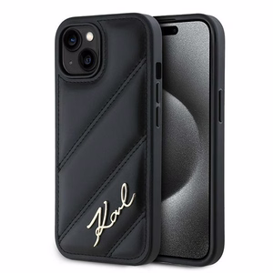 Karl Lagerfeld Diagonal Quilted Script ümbris jaoks iPhone 15 Plus / 14 Plus - must