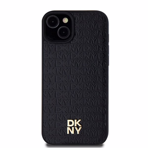 DKNY Leather Monogram Pattern Metal Logo MagSafe Ümbris jaoks iPhone 15 Plus / 14 Plus - Must
