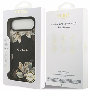 Guess Grained Flowers Classic Logo MagSafe ümbris jaoks iPhone Air - must