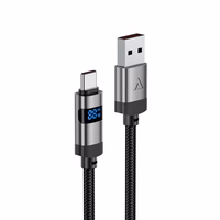 Acefast C15-04 USB-A - USB-C kaabel ekraaniga 480Mb/s 66W 1.2m - must