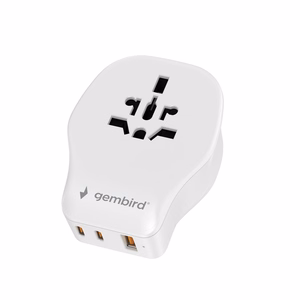 Gembird TPA-1A2C20-02-W universaalne reisiadapter, 20 W, valge
