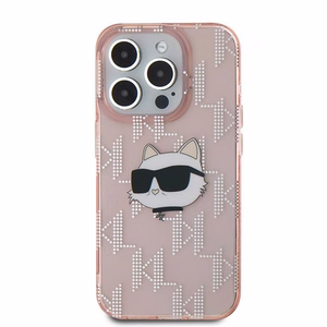 Чехол Karl Lagerfeld IML Choupette Head & Monogram для iPhone 15 Pro Max - розовый