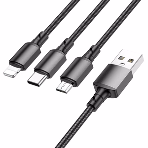 Must Borofone BX72 3-in-1 USB–USB-C / Micro-USB / Lightning kaabel, 2 A, 1 m