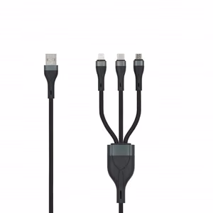 SEEK TOTI USB-A kuni microUSB/Type-C/Lightning, 1,5 m punumisega kaabel 2A (mitte-MFI), must