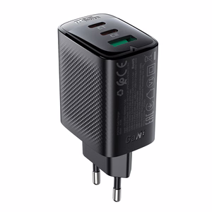 Acefast A108 GaN PD seinaklaadija, 67 W, 2 × USB-C, 1 × USB-A, must