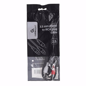 Gembird heli kaabel 2,5m, 3,5mm/2xRCA, M/M must, punane, valge