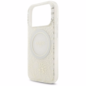 Guess IML Flowers Allover Electroplated MagSafe ümbris pärlipaelaga mudelile iPhone 18 Pro / 17 Pro – värv: valge