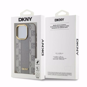 DKNY Leather Checkered Mono Pattern MagSafe iPhone 15 Pro Ümbris - Beige