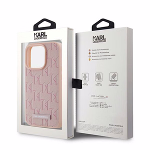 Кожаный чехол Karl Lagerfeld Monogram Metal Logo для iPhone 15 Pro Max - розовый