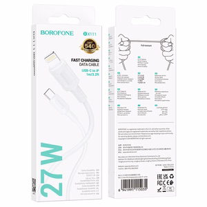 Borofone Kaabel BX111 Feliz - Type C to Lightning - PD 27W 1 metre valge