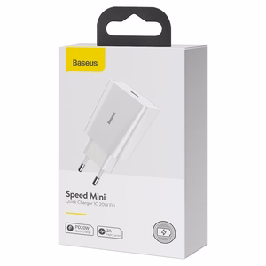 Быстрое зарядное устройство Baseus Speed Mini, USB-C, PD, 3A, 20W (белый)