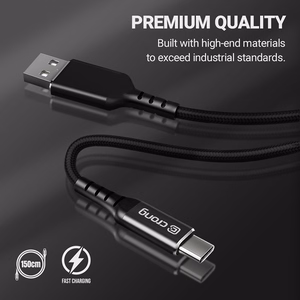 Crong Armor Link USB-A–USB-C kaabel, 1.5 m, 60 W / 3 A, must