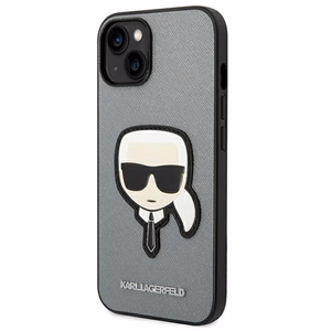 Karl Lagerfeld Saffiano Karl's Head Patch чехол для iPhone 14 Plus - серебряный