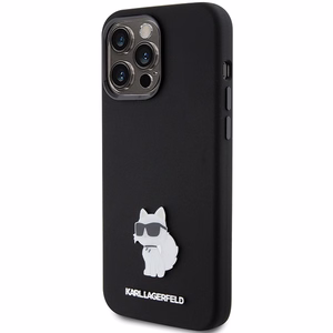 Karl Lagerfeld Silicone Choupette Metal Pin ümbris jaoks iPhone 15 Pro - must