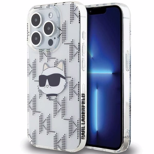 Karl Lagerfeld IML Choupette Head & Monogram ümbris jaoks iPhone 15 Pro - läbipaistev