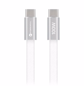 Kaabel USB C USB C Forcell F-Energy QC4.0 PD 5A 100W Cafule Flat 1,2m CCFN23 valge