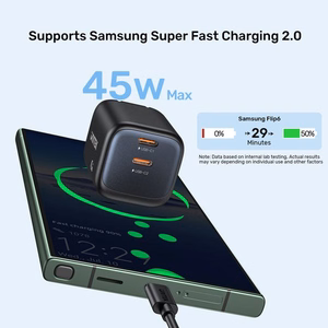 Unitek GaN võrgulaadija 45W 2x USB-C PD 3.0 QC
