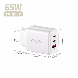 Tech-Protect NCA65W-GAN 3-portiline 65W seinalaadija - valge