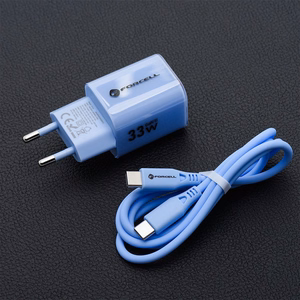 Phone laadija Forcell F-Energy GaN III Crystal Color USB C + USB A QC4.0 PD 33W + silikoon kaabel USB C to USB C VT-41 sinine