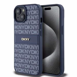 DKNY Leather Mono Stripe & Metal Logo ümbris jaoks iPhone 15 / 14 / 13 - sinine