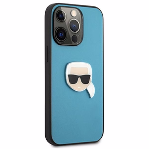 Karl Lagerfeld KLHCP13XPKMB iPhone 13 Pro Max 6,7" sinine kõva ümbris Leather Ikonik Karl`s Head Metal